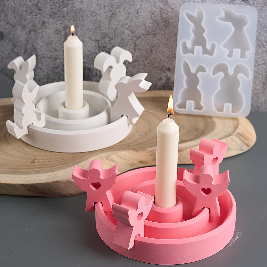 Angel Bunny Decorative Plug Candle Holder Silicone Mold DIY Handmade 4-Hole Aromath Candle Casting Resin Mold Easter Insert Deco