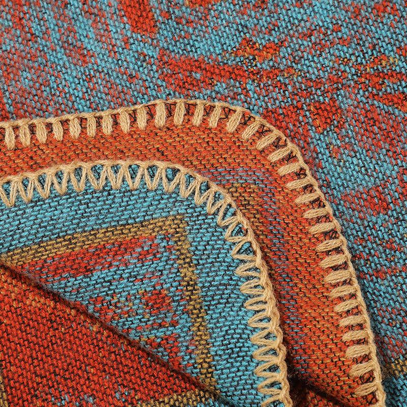 Women's Fashion Pashmina Autumn and Winter Cloak Thicken Warm Shawl Knitted Wraps Split Cape