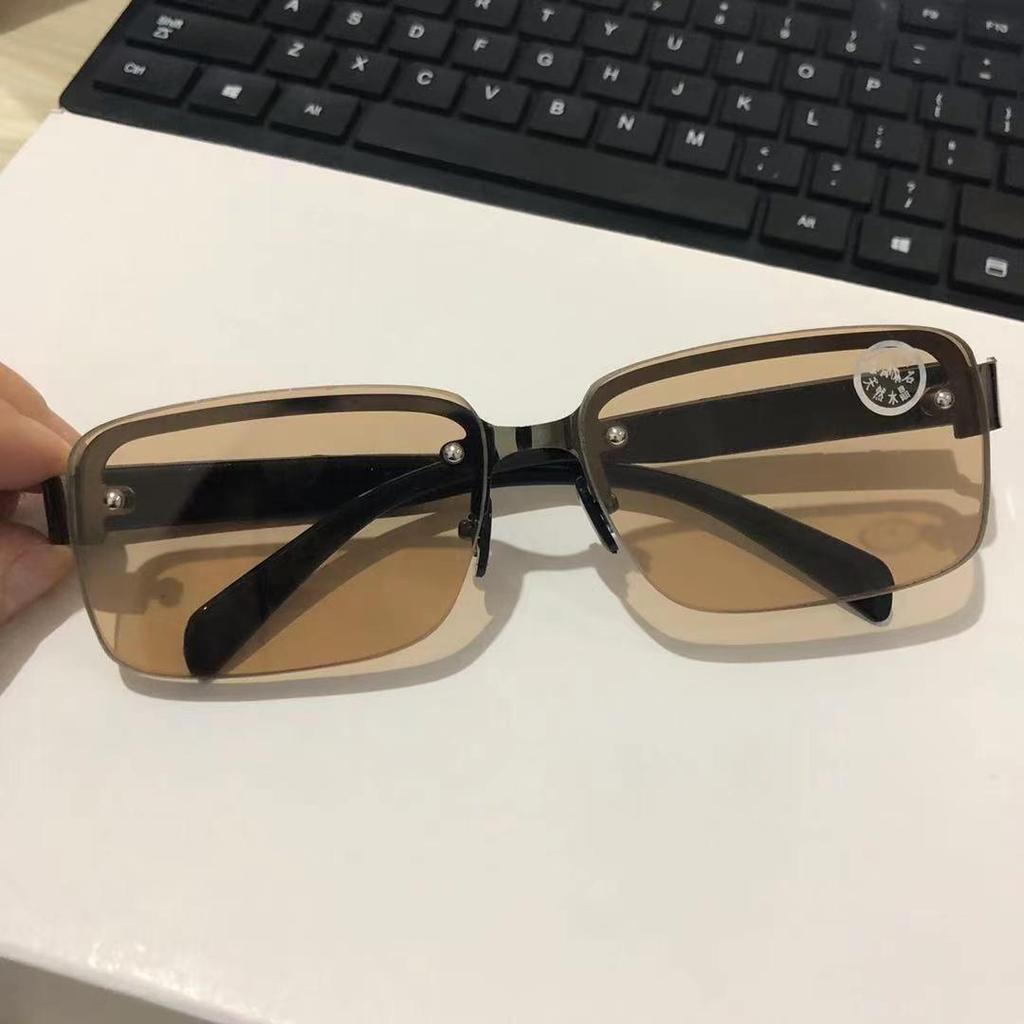 Мужские полуободковые квадратные перфорированные хрустальные солнцезащитные очки с солнцезащитным козырьком на верхнем винте