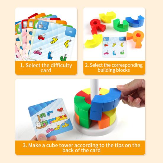 1 набор детских строительных блоков «Башня» с 40 карточками с заданиями, сделай сам, цилиндрическая башня, игра для укладки, для малышей, мальчиков и девочек, развивающая игрушка-головоломка из блоков
