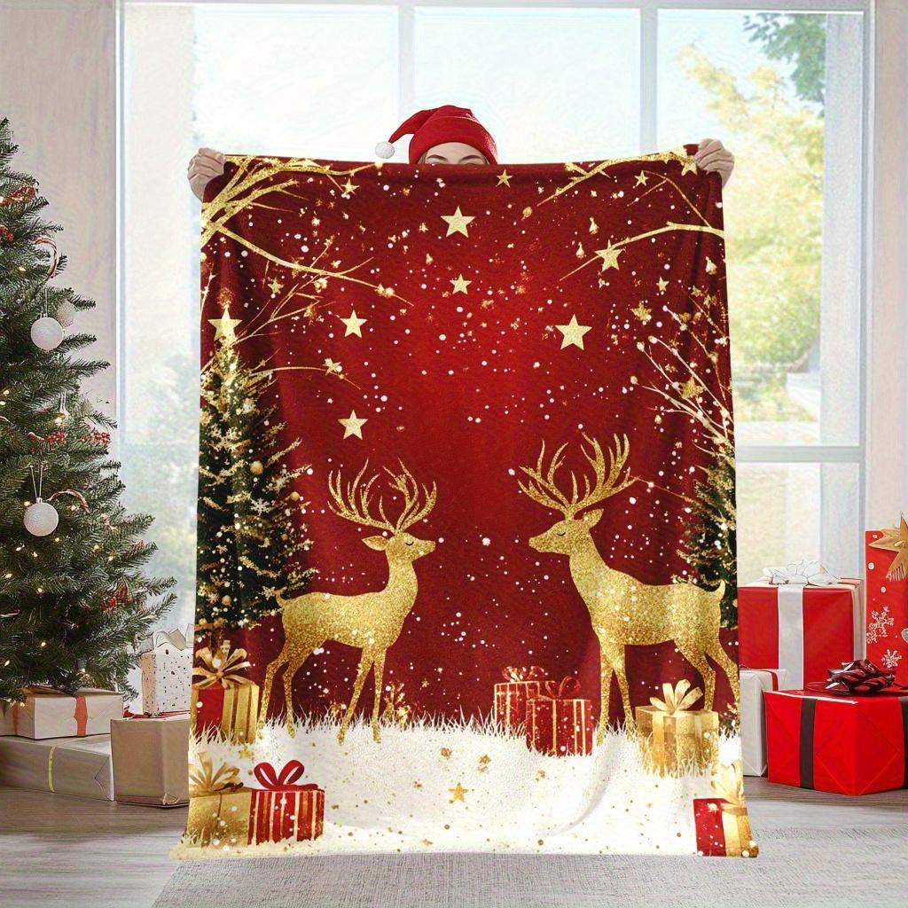 GUOYU Blanket 1pc Red Christmas Blanket Snowflake Pine Tree Print Soft Cozy Flannel Blanket for Living Room Bedroom New Year Christmas Decor