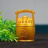 Golden Metal Sailing Ship Bucket Teapot Sculpture Chinese Fengshui Statues for Wealth and Prosperity Decorative Ornament