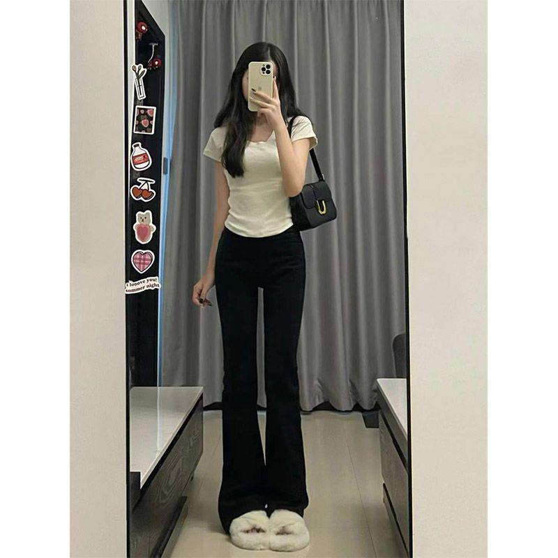 Women's High-Waist Slim Flared Jeans, Yellow-Mud Color, Perfect for Spring and Autumn