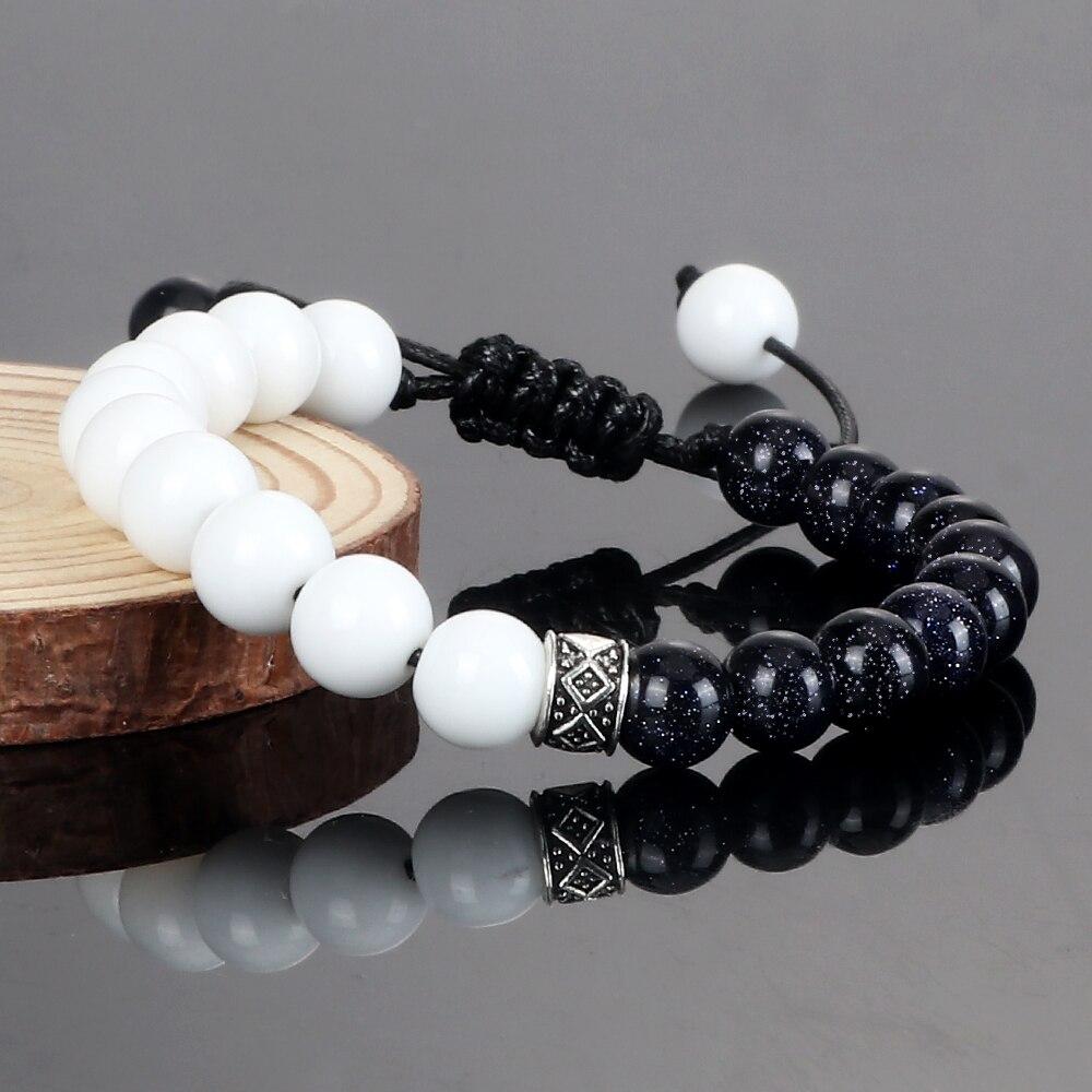 Модный белый мужской браслет из бусин ручной работы из натурального тигрового глаза с лавовым камнем, ониксом, регулируемые браслеты, женские энергетические украшения для йоги