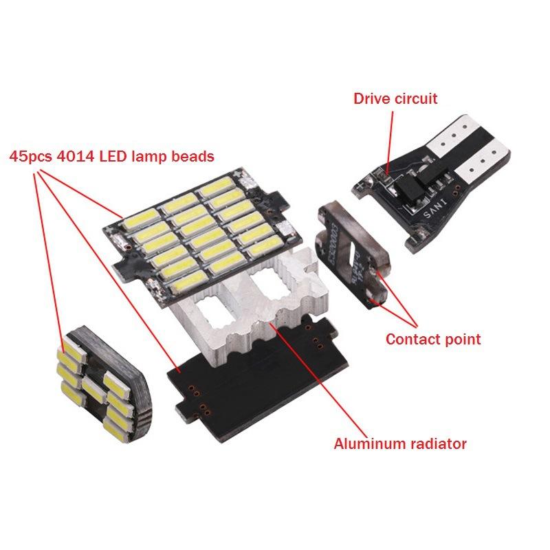 2 шт. улучшенные светодиодные лампы T15 W16W 45 SMD 4014 для автомобиля, авто Canbus, фонари заднего хода, стоп-сигналы, фонари заднего хода