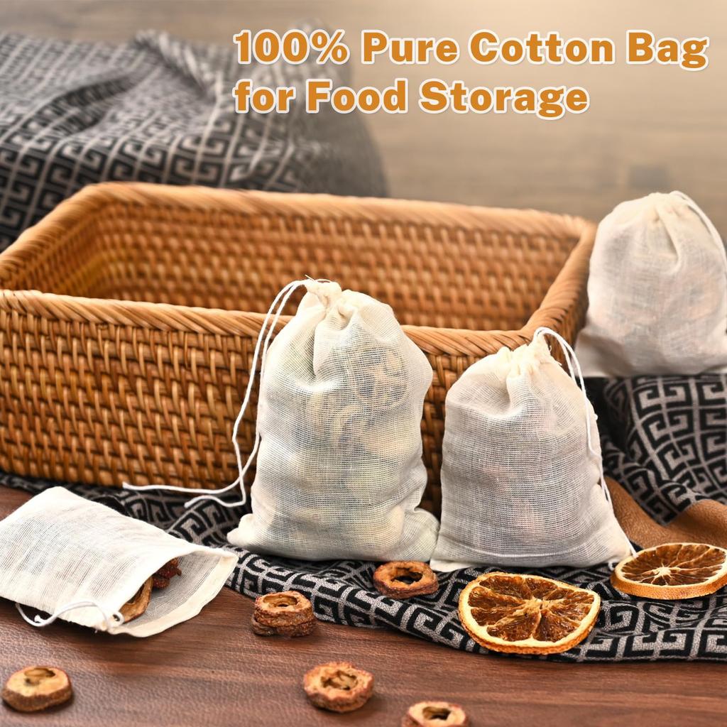 Cotton Soup Bags for Cooking Spices and Tea – Seasoning Herb Filter Bags for Broth, Stew, Marinade