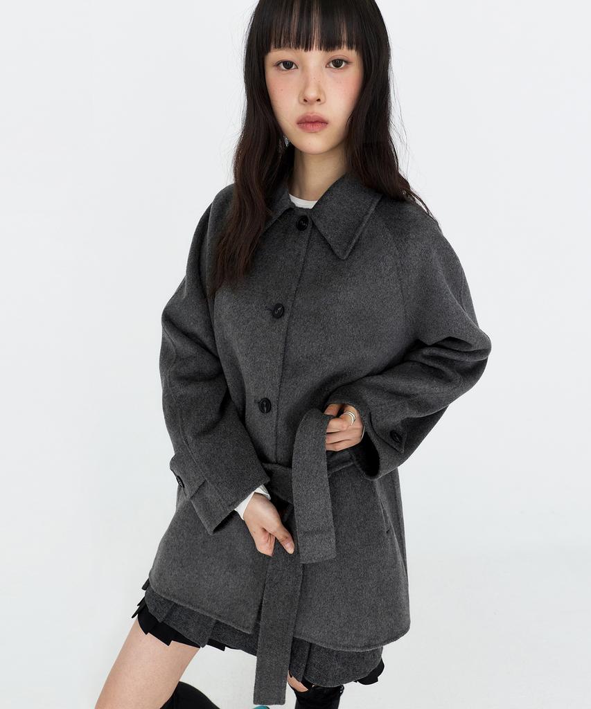MONGDOL Cashmere Wool Handmade Half Coat Grey Mdct013Gray