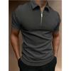 Male Short Sleeve Polo Shirts Zipper Pullover Solid Color Casual Turn-down Collar Soft Retro Style Daily Basic Tops