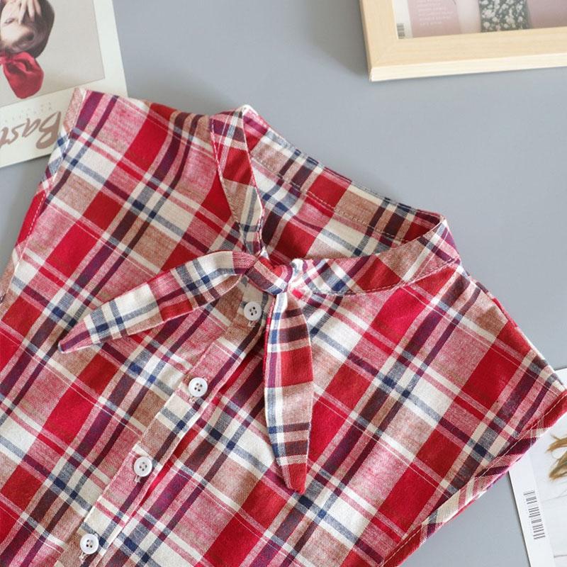 Front Tie Fake Collared Shirt Plaid False Collar Woman Vintage Detachable Collar For Sweater Blouse Half Shirt Accessories