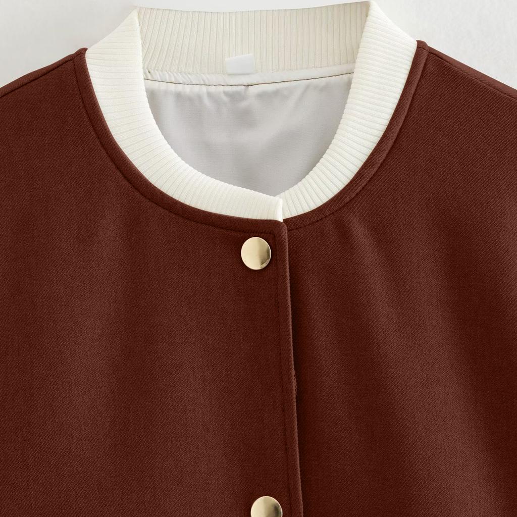 Женская модная куртка на пуговицах с длинными рукавами и контрастной расцветкой