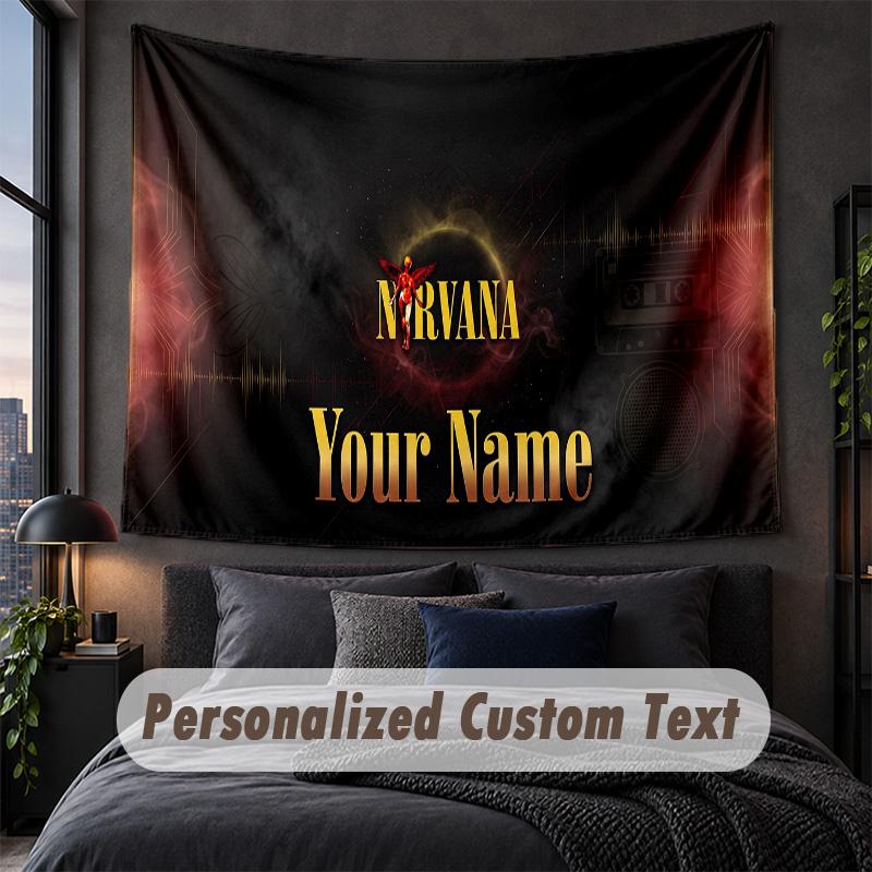 Custom Name Text Tapestry,Nirvana Decorative Wall Hanging, Background Tapestry For Home Bedroom