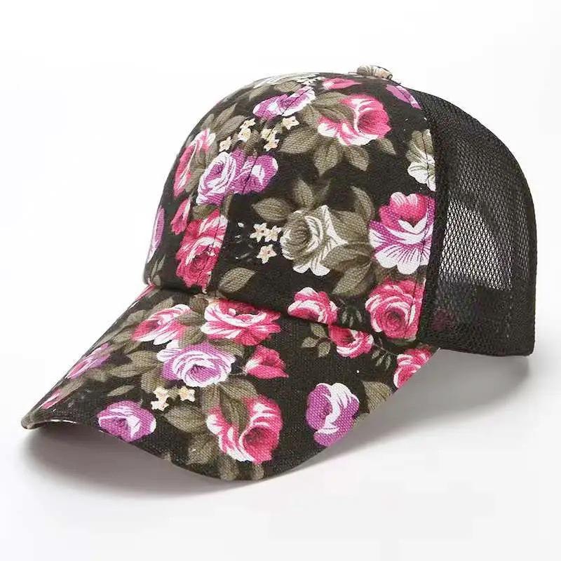 Fashion Women's Summer Cap Floral Print Trucker Hat Outdoor Streetwear Cap Female Baseball Cap With Flowers And Plants Design