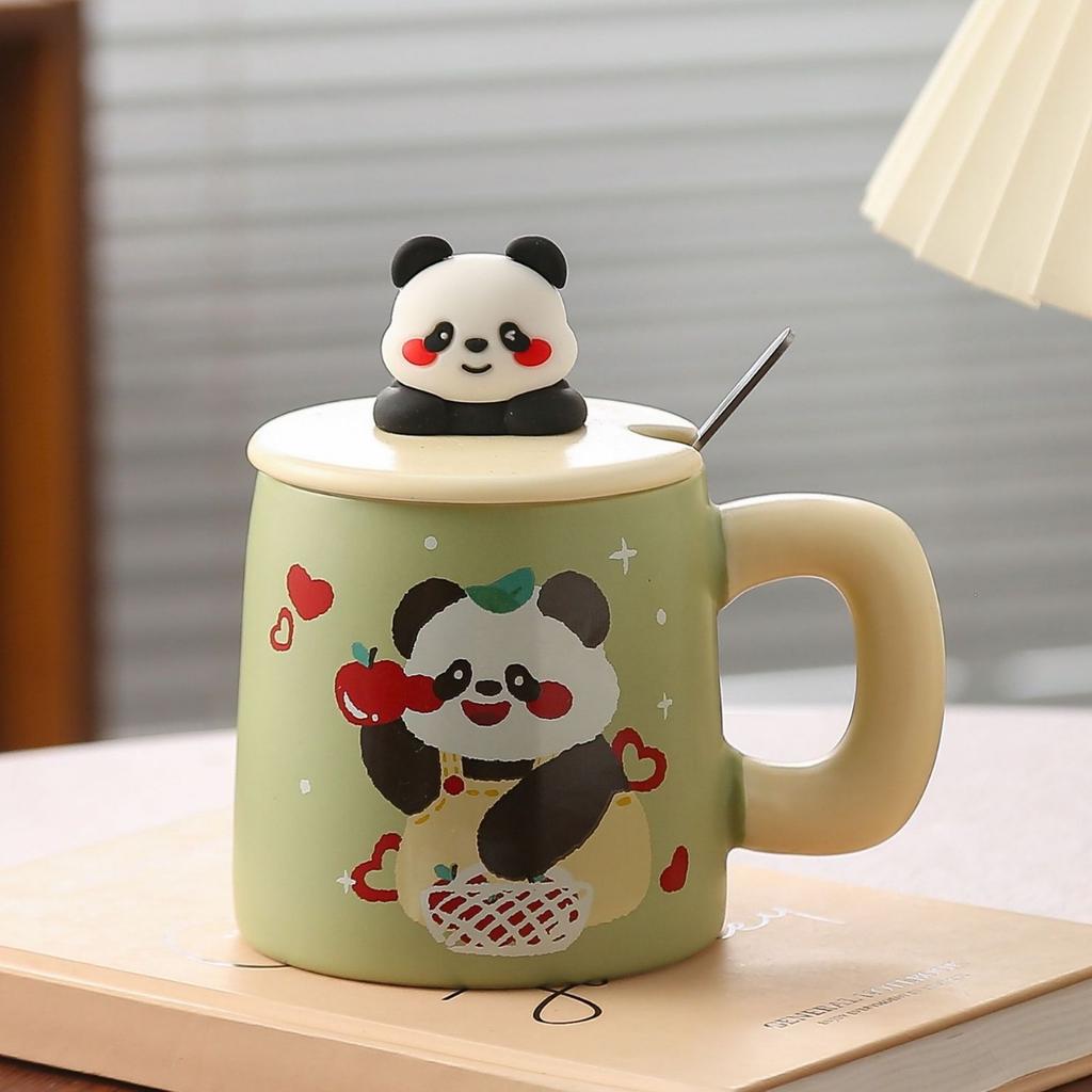 Creative Hand Painted Panda Ceramic Cups  Cute Retro Mugs  High Appearance Level Couple Cups with LIDS  Household Drinking Cups