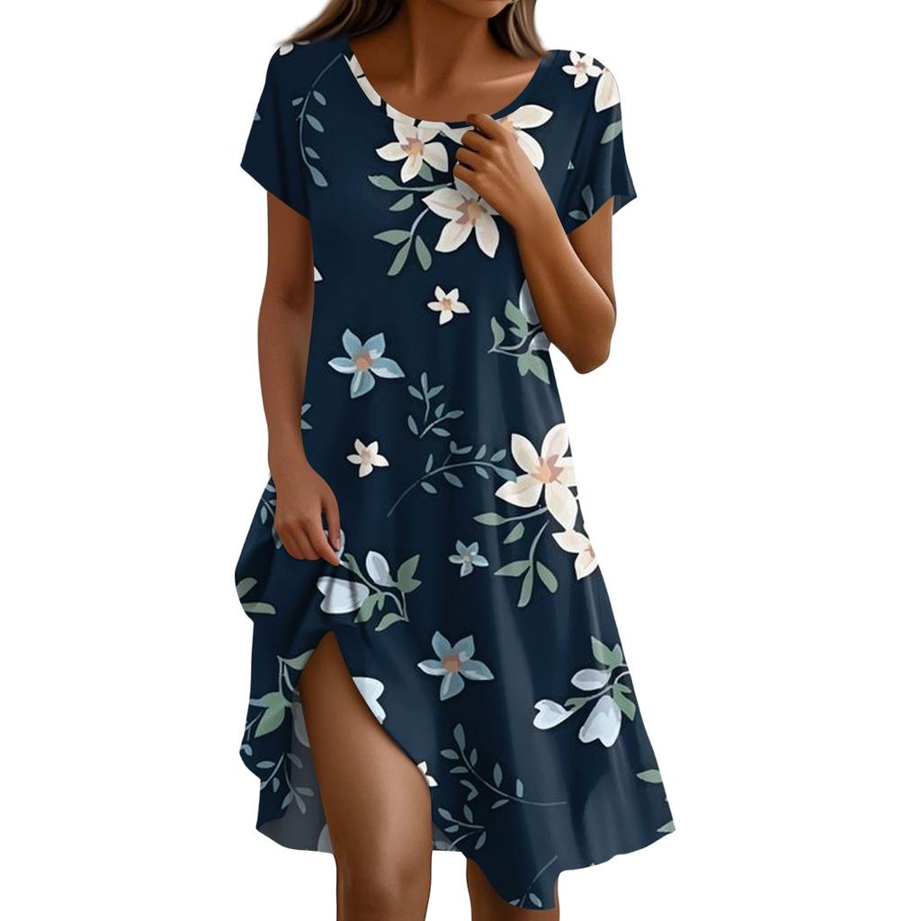 Платье в стиле бохо с коротким рукавом для женщин, повседневное, свободного кроя, летнее, сарафан с цветочным принтом и карманами