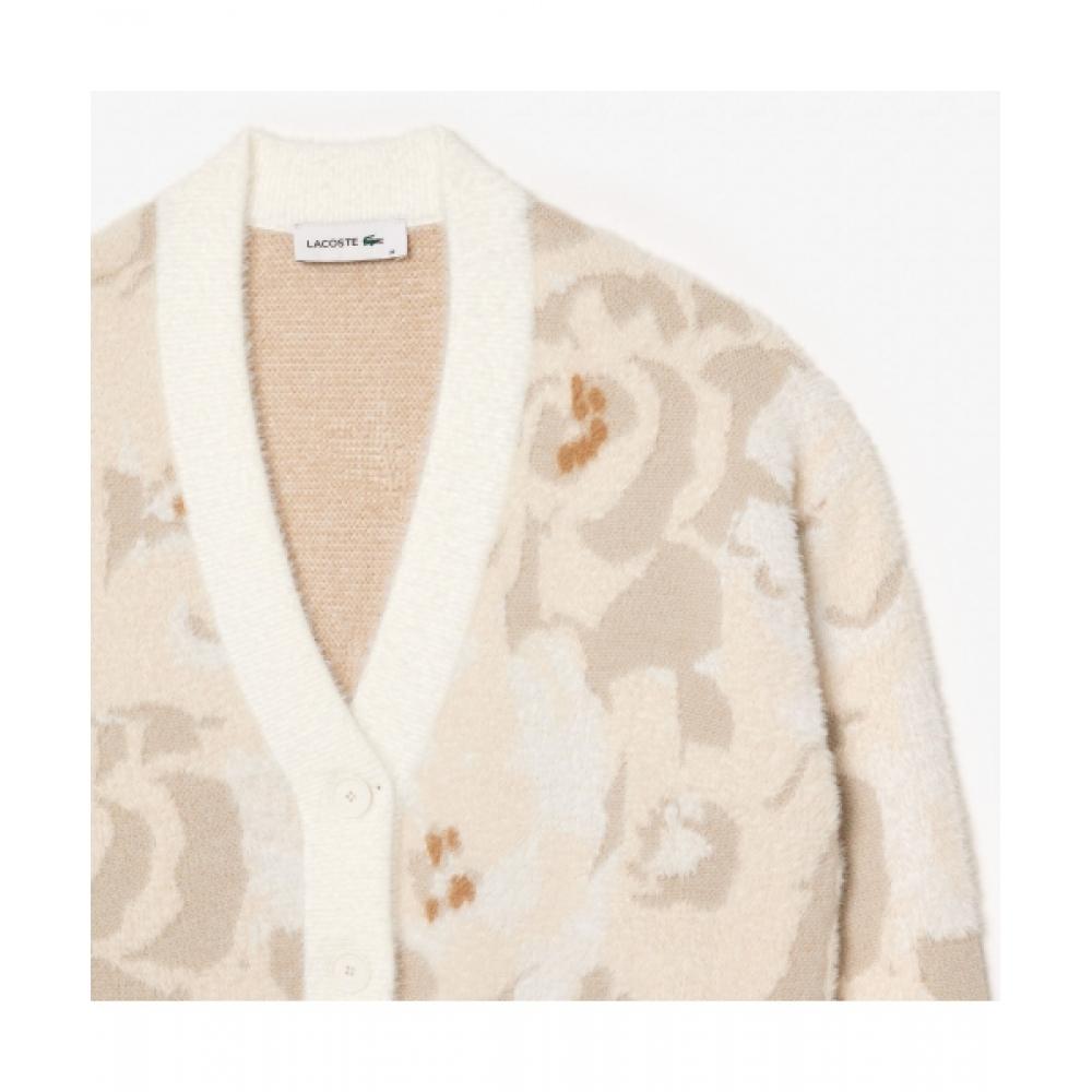 Lacoste Женский кардиган с жаккардовым узором в виде цветов интарсия [слоновая кость]