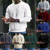 Autumn and Winter New Cotton Sports Men's Solid Color Waffle Crew Neck Pullover Knitted Sweater Tide