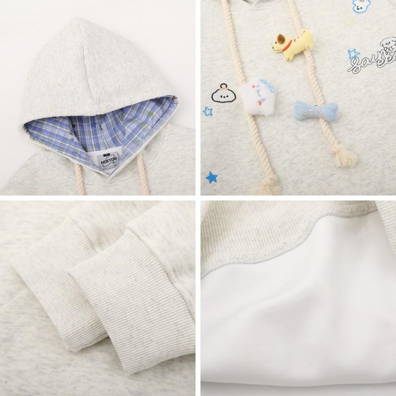 American Retro Dog Embroidered Hoodie Loose Fit Couples Men Women Casual Daily Wear