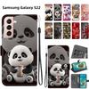 Handmade PU Leather Flip Case for Samsung Galaxy S22 (SM-S901B) Anti-Slip Shockproof Cover with Wrist Strap & Heart/Rose Cat Designs