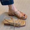 Fashion Sexy Women Heeled Sandals Designer Mid Heels Shoes Summer New Fad Square Toe Shallow Shoes 2025 Trend Elegant Chunky Lady Shoes