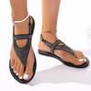 Fashion Plus-size Sandals Women's Summer Round Toe Clip Glitter Soft Soled Non-slip Wear Resistant Fashion Flat Shoes