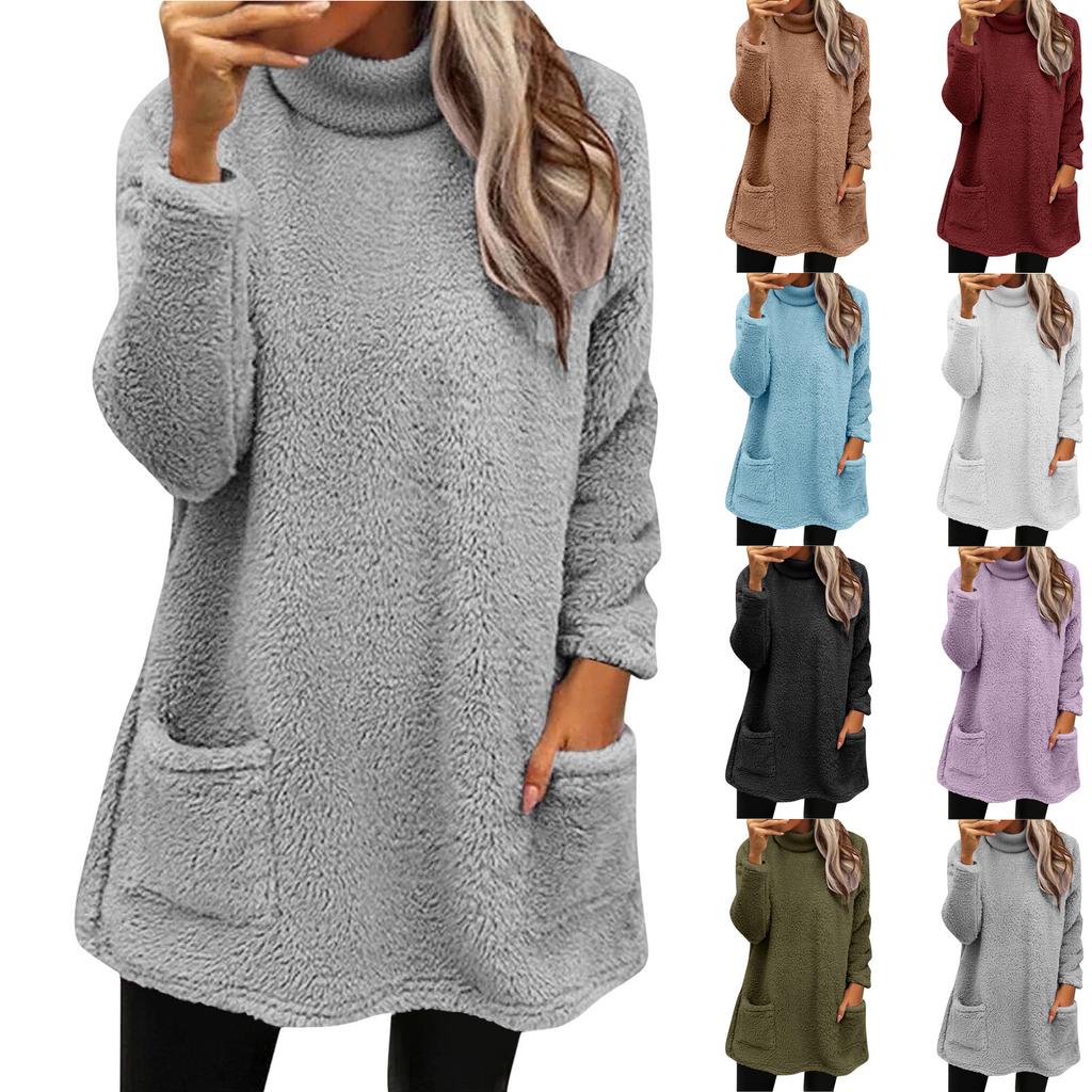 Sweatshirts For Women Mock Turtleneck Fall Winter Warm Sweater Plus Size Tunic Pullover Tops With Pockets
