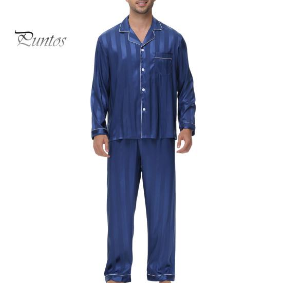 2 шт./компл. Шелковый атласный мужской пижамный комплект с пуговицами, длинными рукавами, верхом из пижамы с воротником-стойкой, пуговицами спереди, нагрудным карманом, длинными штанами, одежда для сна