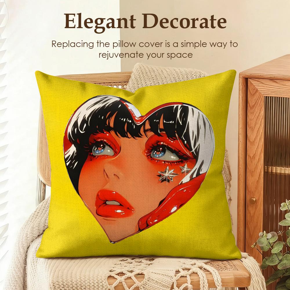 Creative Loving Woman Cushion Cover Natural Linen Organic Fabric DoubleSided Printing Sofa Home Decor Gift Pillow Case