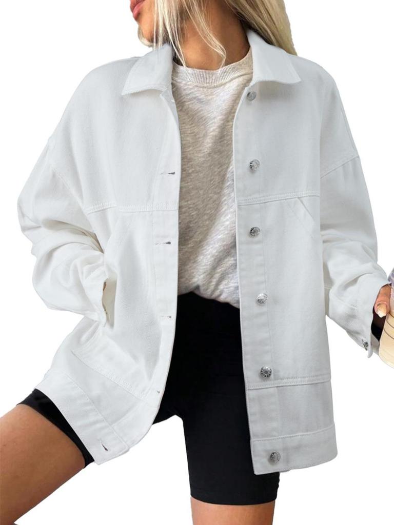 Свободная джинсовая куртка для женщин 2026 года с карманами - Европейский/Американский стиль Весна/Осень