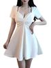Toa Soa Sexy Mini Flare Dress with Short Halter and Ribbon Women's Sleeves, Off-the-Shoulder, Two-Way Neck, (Small, White)