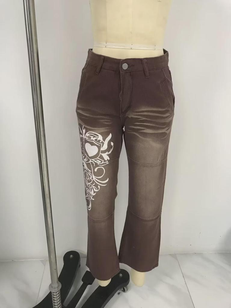 Women's European & American Street Style Low-Waist Distressed Multi-Color Loose Fit Jeans