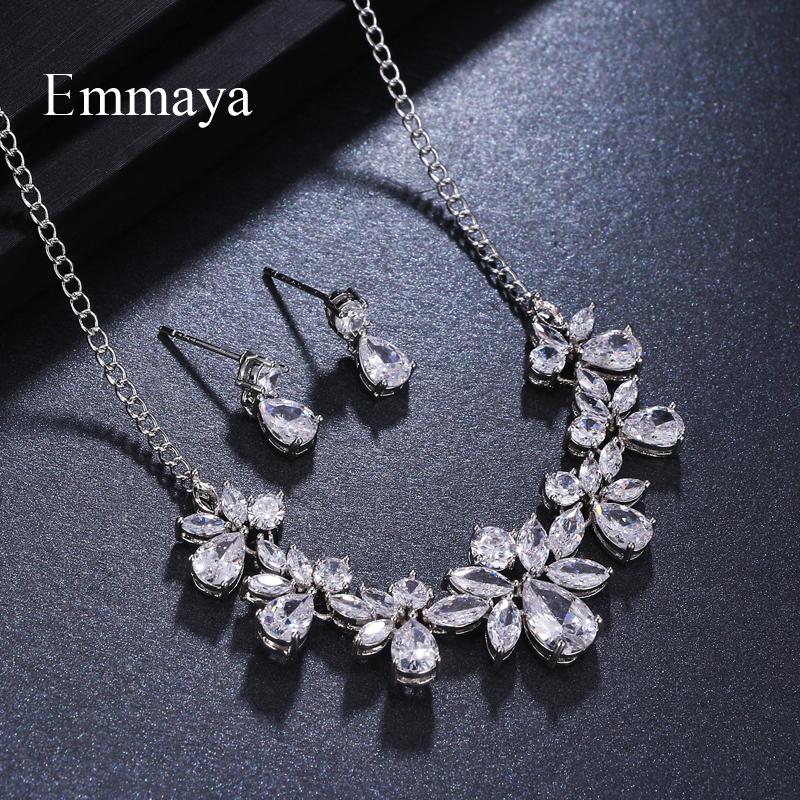 Emmaya Gorgeous Fashion Cubic Zircon Adjustable Crystal Earrings Necklace Set For Women Elegance Bride Jewelry Gift