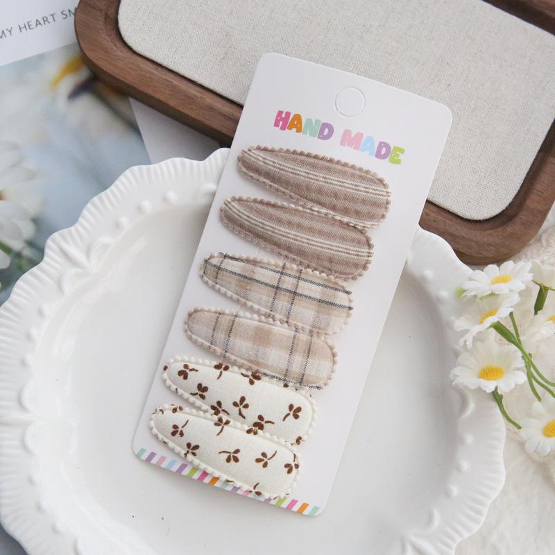 6 шт./набор Милый цветочный хлопковый набор заколок для волос Клетчатые тканевые банты для девочек, младенцев, детей Аксессуары для волос Завершающие челку Детские головные уборы