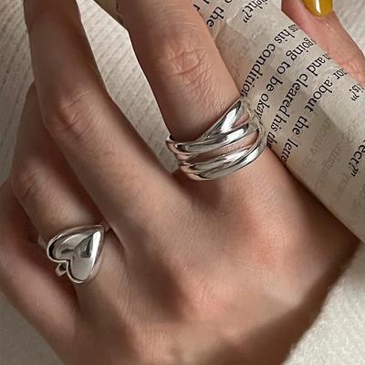 VENTFILLE Штамп Серебристый Цвет Сердце Любви Перекрывающееся Кольцо для Женщин Девушек Подарок на День Рождения Неправильная Хип-Хоп Модная Бижутерия
