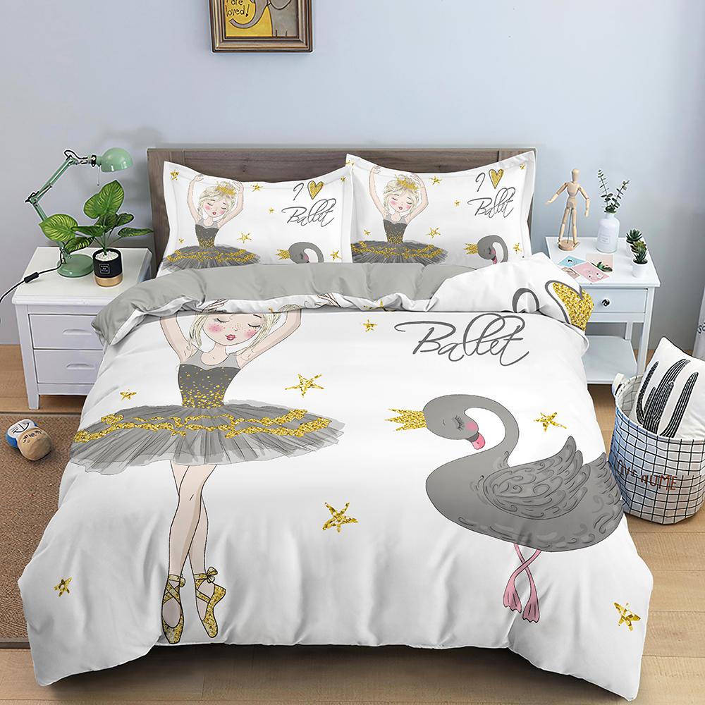 Dancing Girl Duvet Cover Ballet Girls Bedding Set Home Textile Bedclothes Soft Girly Comforter Cover Queen/King Size For Kids