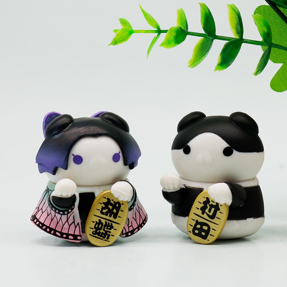 1-8PCS Anime Figure Demon Slayer Figures Doll Lucky Cat Series Blind Box Mini Figurine Warrior Action Figure Model Toy Gifts