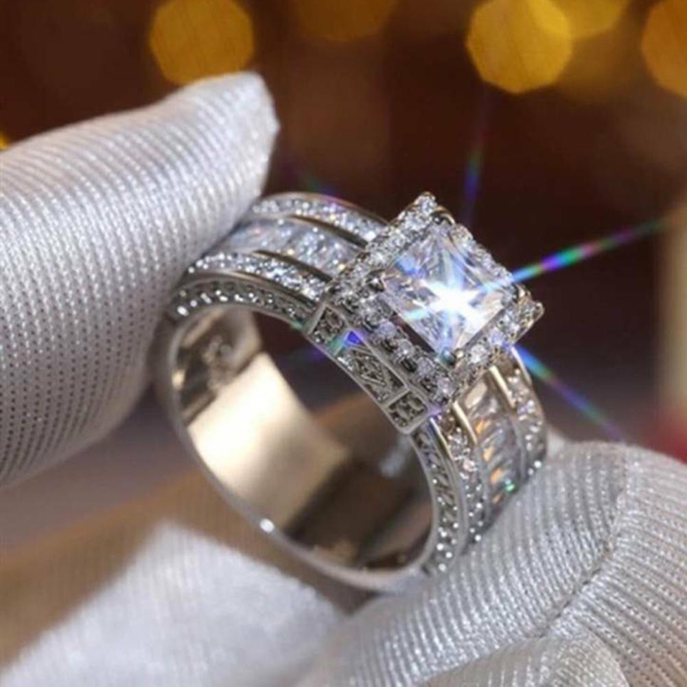 Великолепное женское серебряное цветное квадратное кольцо со стразами белого цвета, модное свадебное помолвочное ювелирное изделие