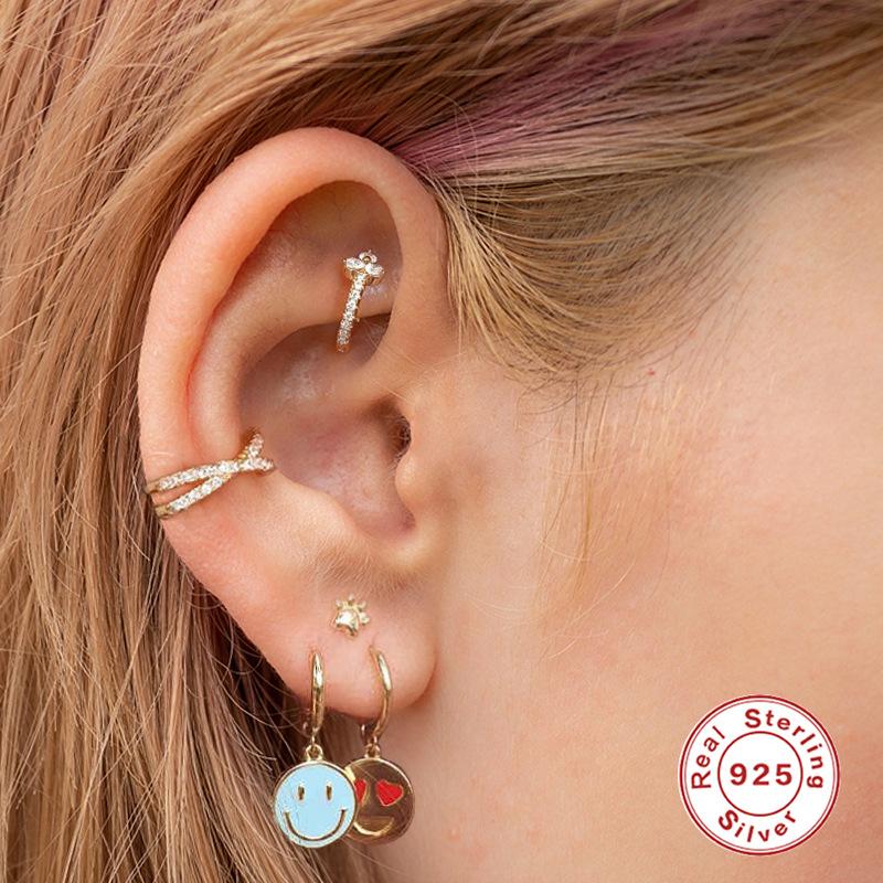 Серьги-клипсы из стерлингового серебра 925 пробы с эмалью в виде смайлика, капающее масло, летняя пляжная мода, простые креативные женские серьги