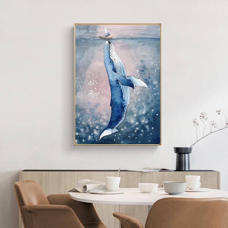 Скандинавский большой китовый корабль, морские постеры, холст, живопись, акварель, морские животные, настенная картина для детской комнаты, украшение для дома