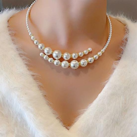 Открытый чокер из искусственного жемчуга Женский круглый ожерелье из имитации жемчуга Ретро Формальное костюмное ожерелье для свадеб вечеринок вечеров