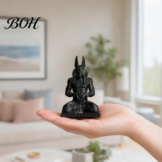 Desktop Anubis Sculpture Figurine, 3D Printed Egyptian God Statue Meditating with Heart Decor Hands, Mythical Desk for Home Office, Collectible