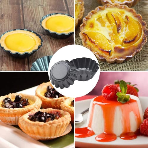 ESTVLB Mini Egg Tart Pans, Carbon Steel, Reusable, Mini Pie Pans with Liners, Round, DIY Baking Supplies, Heat and Oil Resistant, Home Baking Tools, S