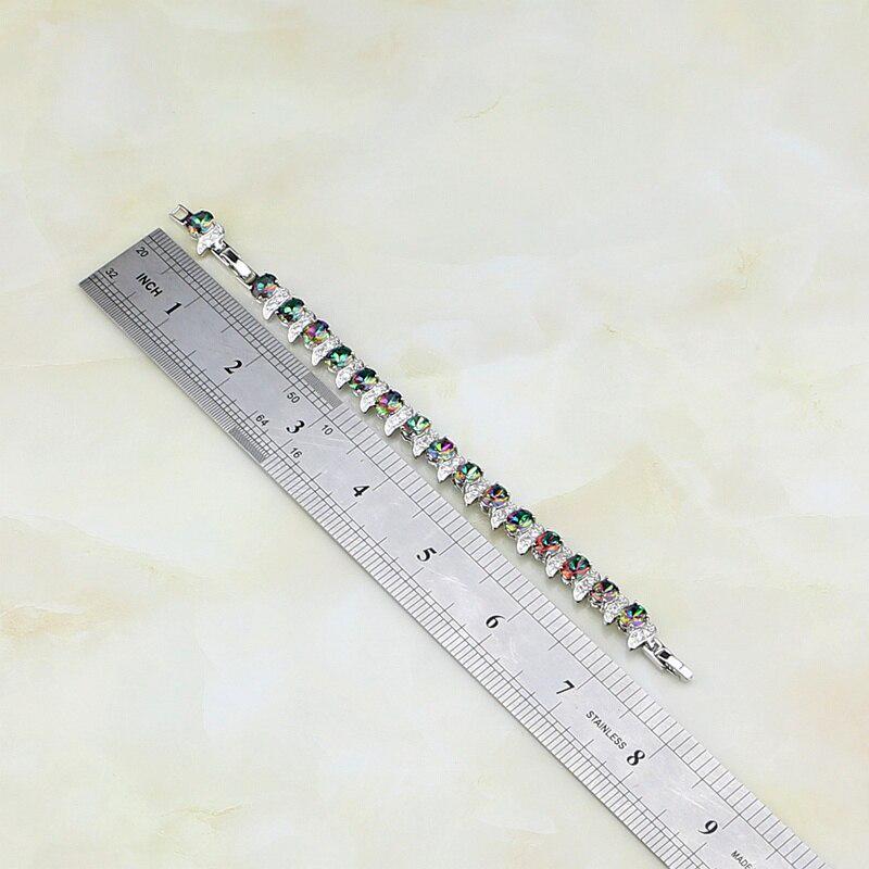 Rainbow Mystic Cubic Zirconia White Crystal Silver Color Jewelry Charm Bracelet For Women