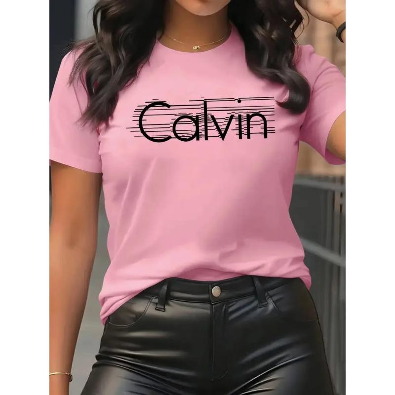 Женская футболка Calvin Повседневная Модная С коротким рукавом Удобная Летняя Уличная одежда Топ Y2k Минималистичный Дизайн Свободный крой