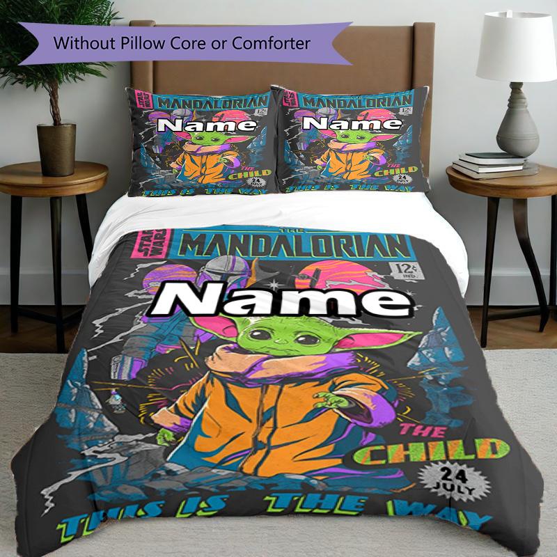 3pcs Duvet Cover Set (1*Duvet Cover + 2*Pillowcase, Without Core), Custom Name Star Wars Pattern Bedding Set, Home Bedroom Decor Gift