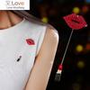 1pc Crystal Red Lipstick Brooches Enamel Pin Jackets For Women Accessories Pins Rhinestone Lapel Pin Kiss Red Jewelry