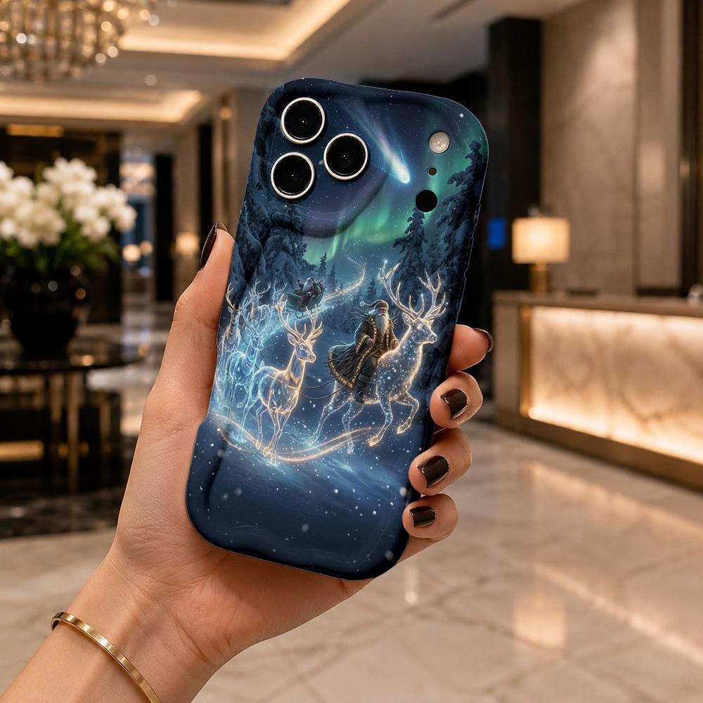 Aurora Deer Phone Case Winter Forest Hard Cover for iPhone Shockproof Protection Birthday Christmas Halloween Holiday Gift
