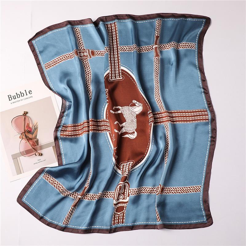 European and American style small silk scarf women's spring and autumn decorative tie scarf belt plaid war horse scarf silky soft 71cm square scarf