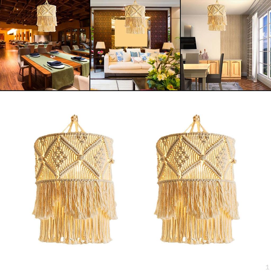 2pcs Macrame Woven Light Shade Chandeliers Hanging Lamp Cover For Home Decor