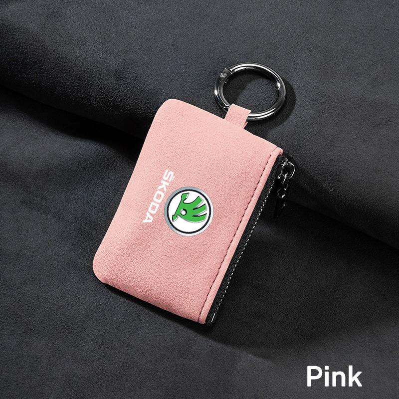 BAUF7 Universal Car Key Bag Cover Case Leather Key Wallet For Skoda Vrs Fabia Superb Yeti Octavia Rapid Kodiaq Kamiq Karoq Derivati