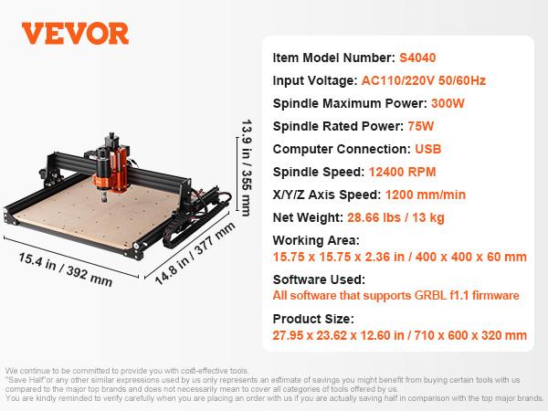 SucceBuy CNC Router Machine 3 Axis GRBL Control Wood Engraving Carving Milling Machine Kit for Wood Acrylic MDF PVC Plastic Foam
